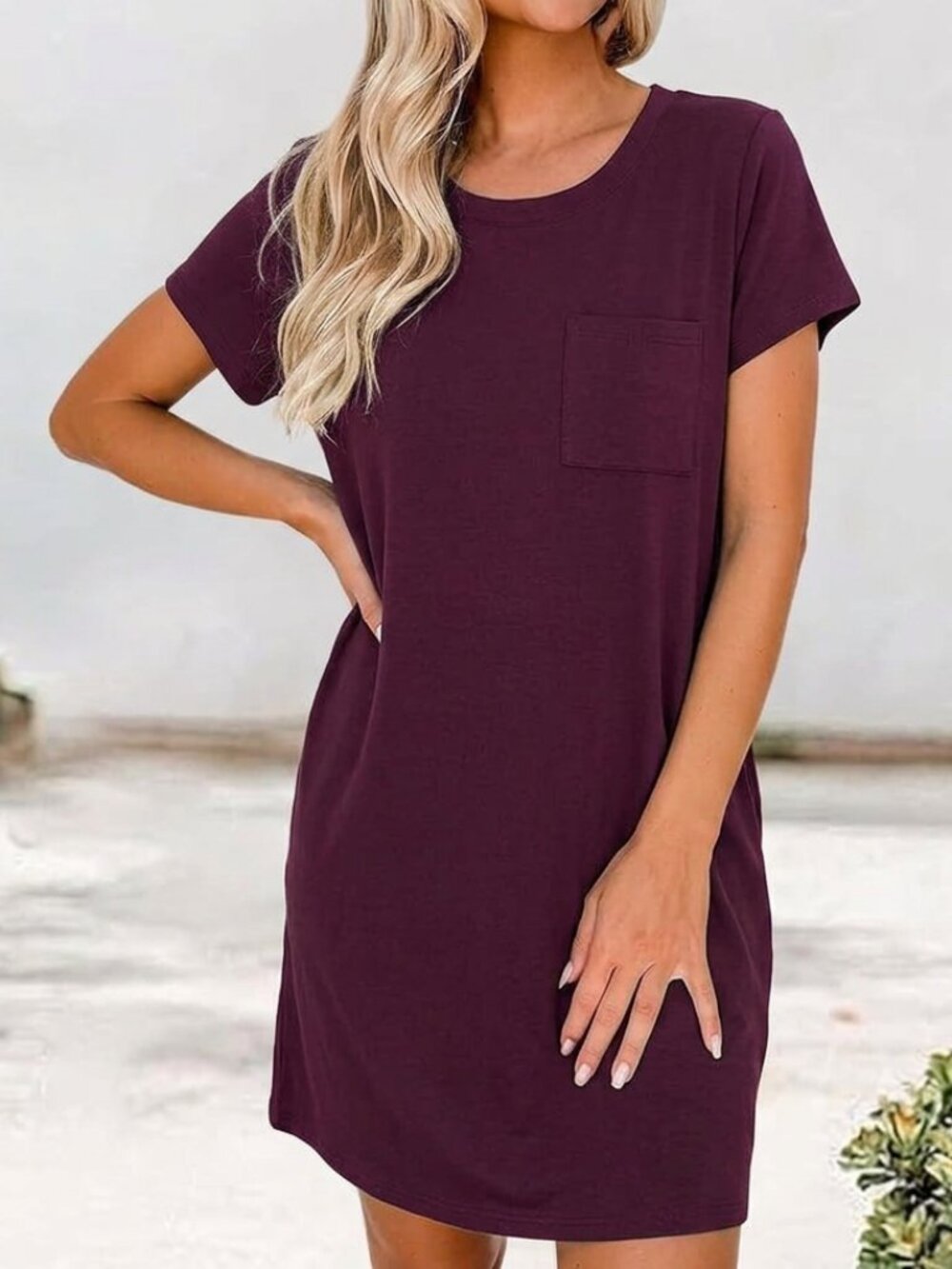 Market & Spruce T-Shirt Dress Size M Burgundy Casual Pocket Dress